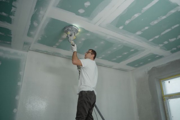 Drywall being hung and taped